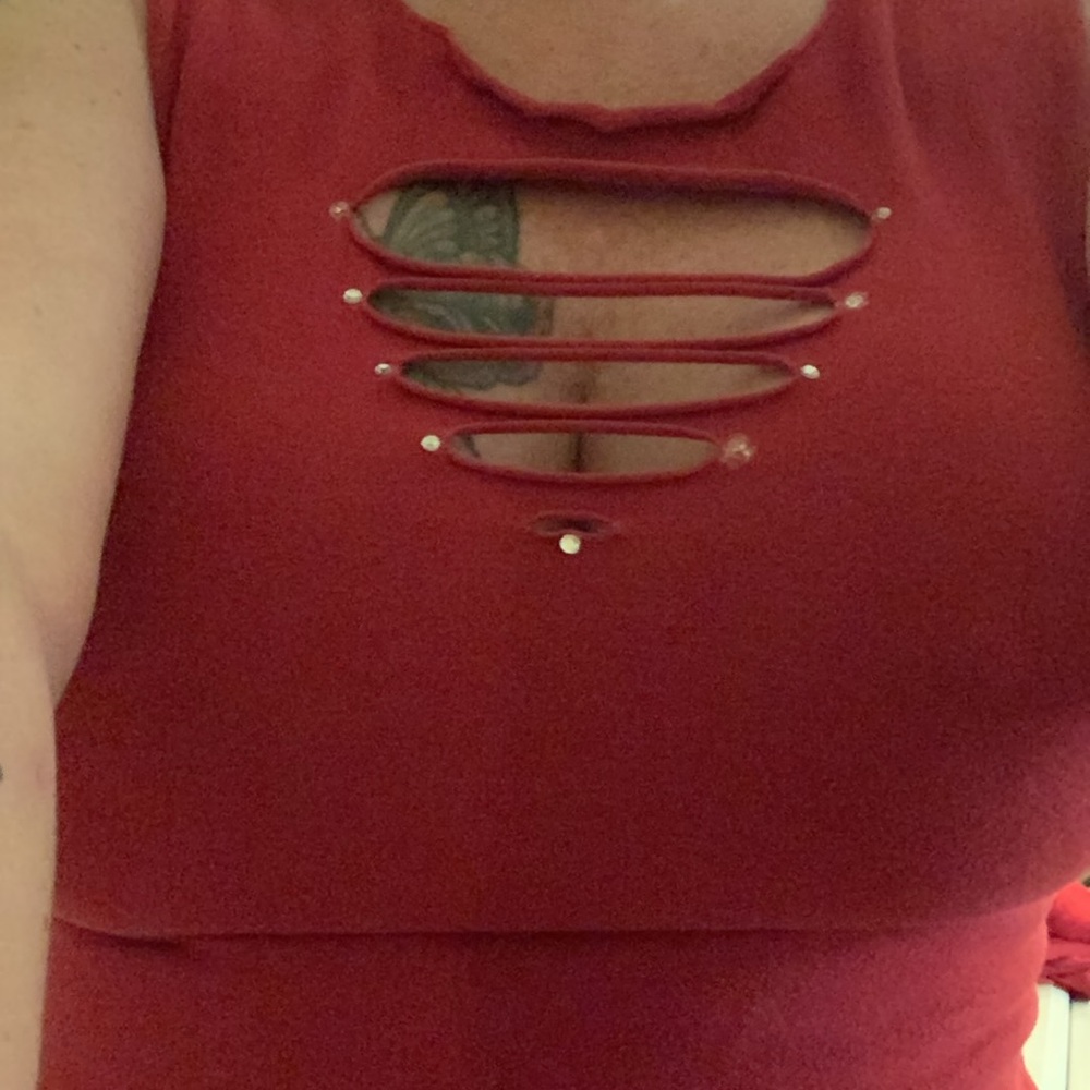 Helium vintage distressed rhinestone top